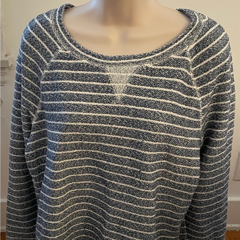 Lou & Grey black cream striped boatneck minimalist pullover sweater, size M